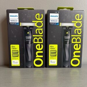 2- Philips Norelco OneBlade Razor Trimmer, Edge, Shave 1 Blade- 2 Combs Wet/Dry